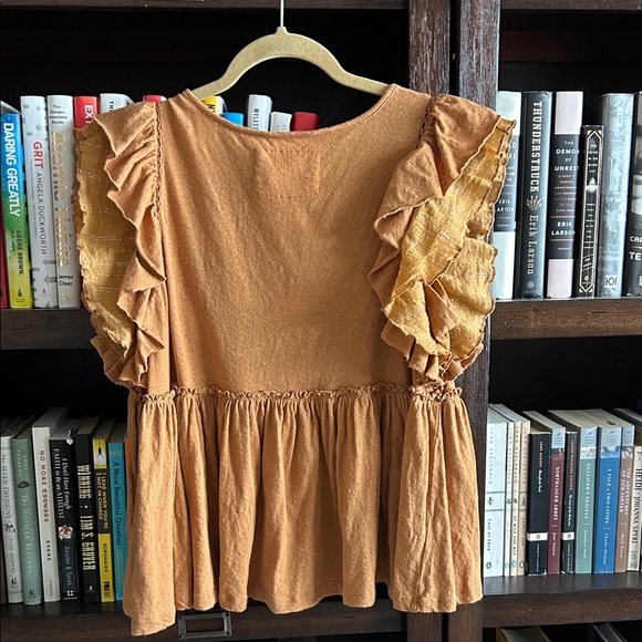 Anthropologie Mustard Ruffle Blouse - Picture 2 of 2